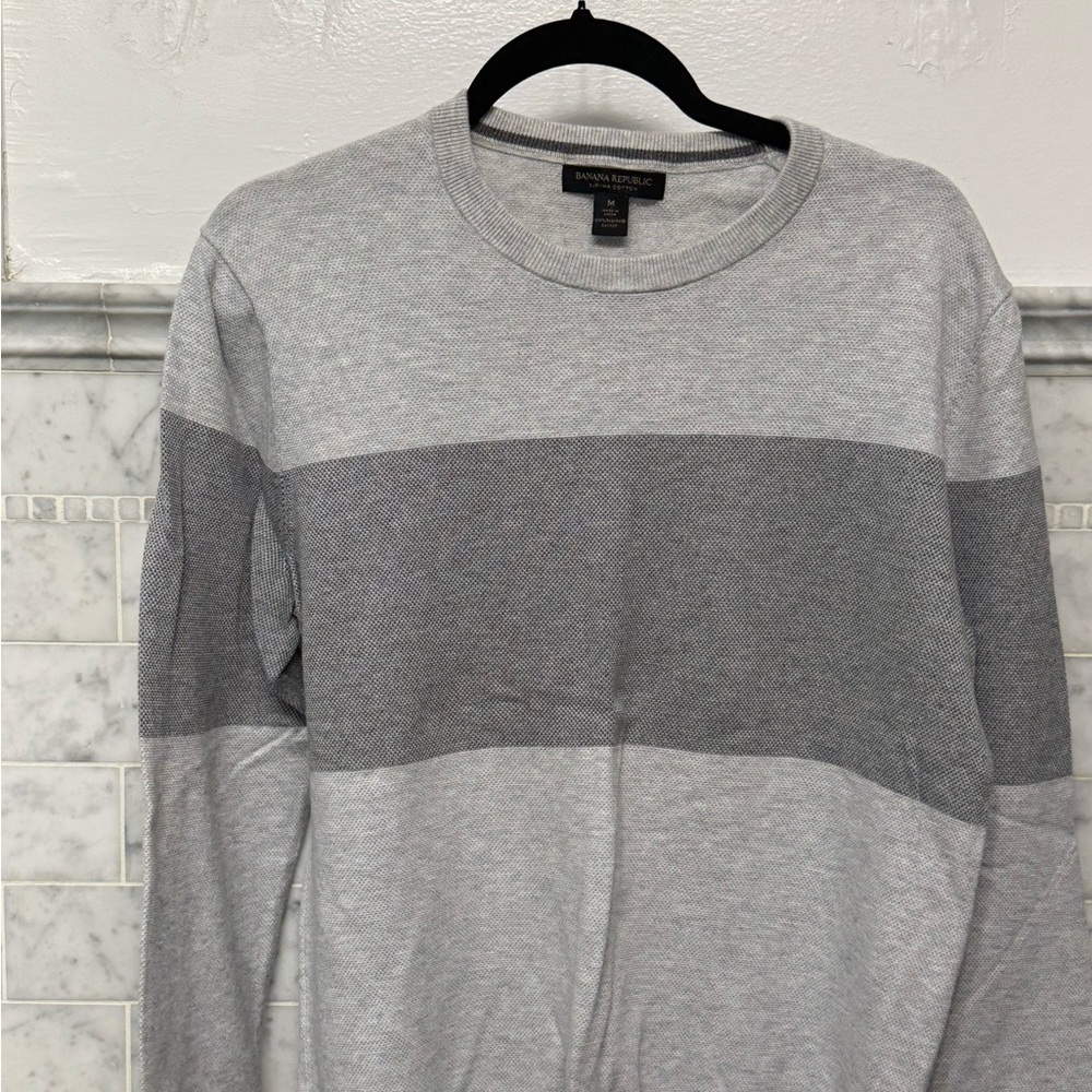 Banana Republic Two-Tone, Supima Cotton Gray Crewneck Sweater